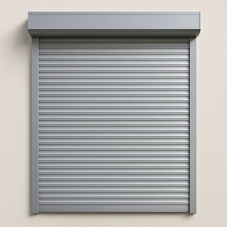 Grey roller shutter fitted on a shop front